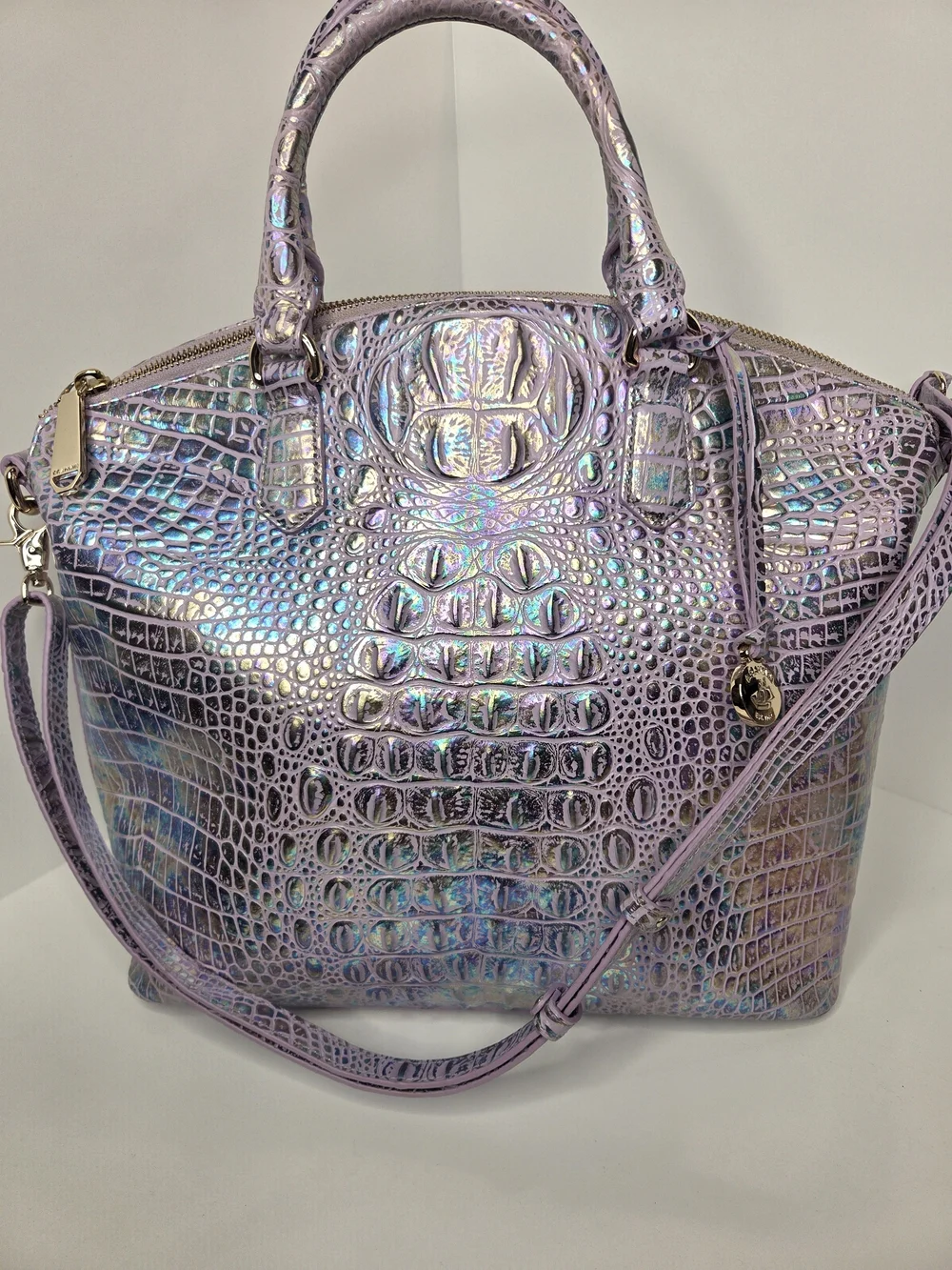 💜▪️Brahmin ▪️✨RARE✨️ Large Duxbury Violet Wonderland Melbourne Croc Satchel Bag